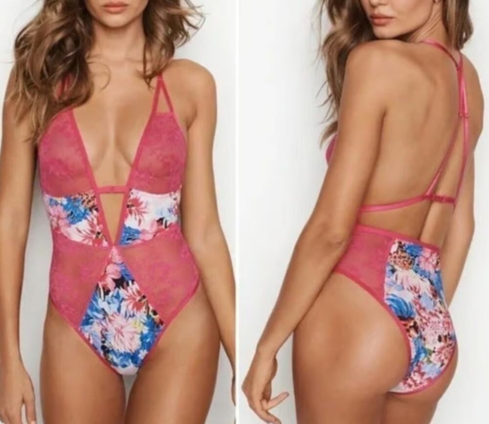 Victoria's Secret X Mary Katrantzou teddy bright pink floral collaboration XS